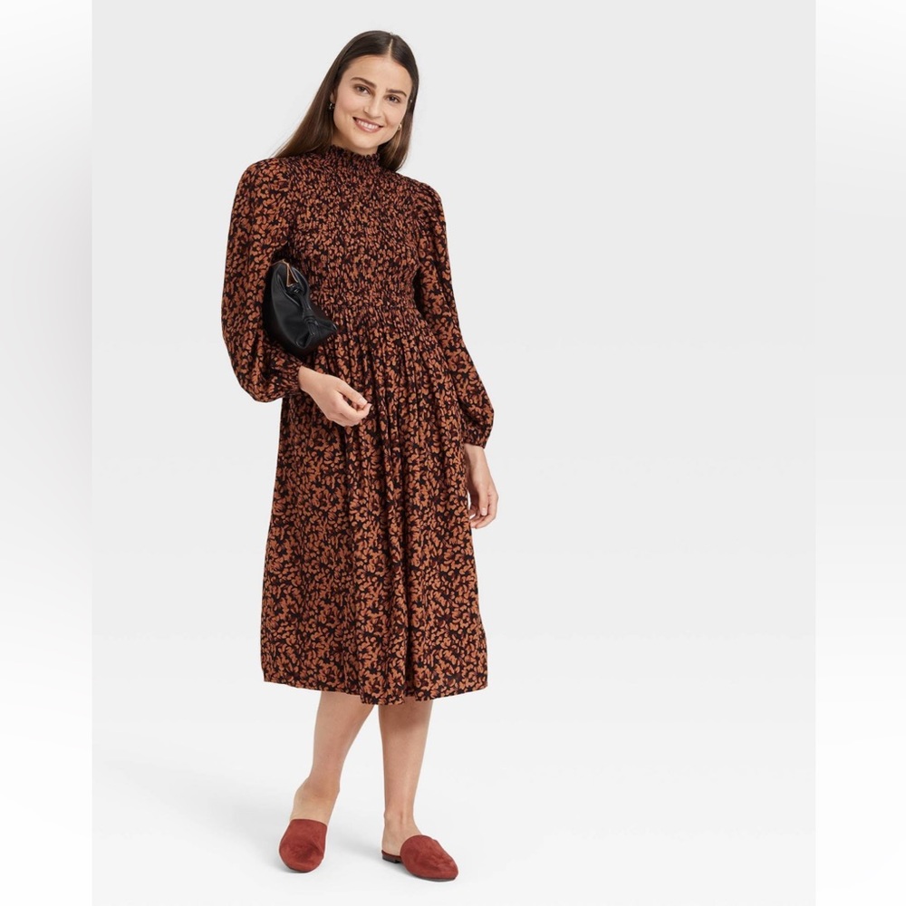 A New Day Target dress Xxl 1x plus maternity burnt orange brown black leaves